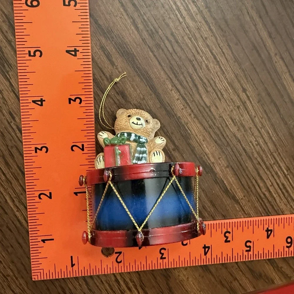 Vintage Teddy Bear Drum Christmas Ornament Set Of 3 Gift Bear Holiday